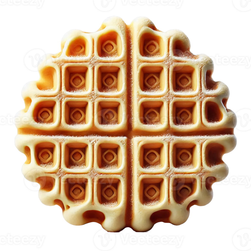 Crispy waffle slices with lattice pattern, top view, side view isolated on transparent background png