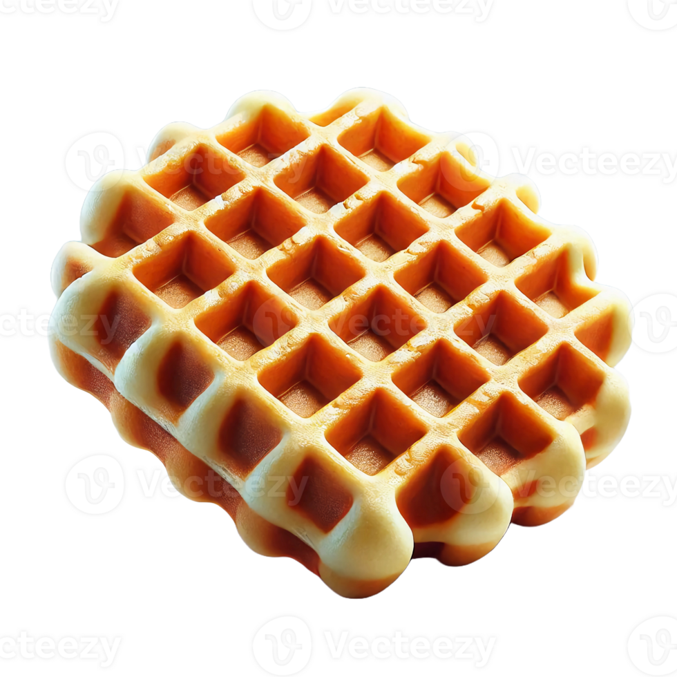 Crispy waffle slices with lattice pattern, top view, side view isolated png