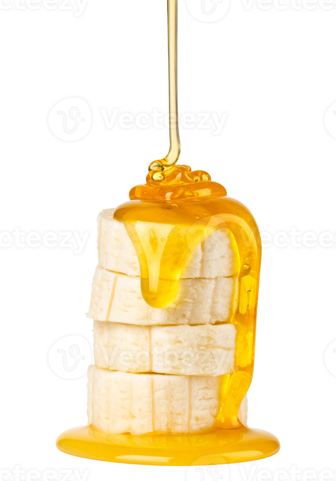 banana slices with honey on transparent background png