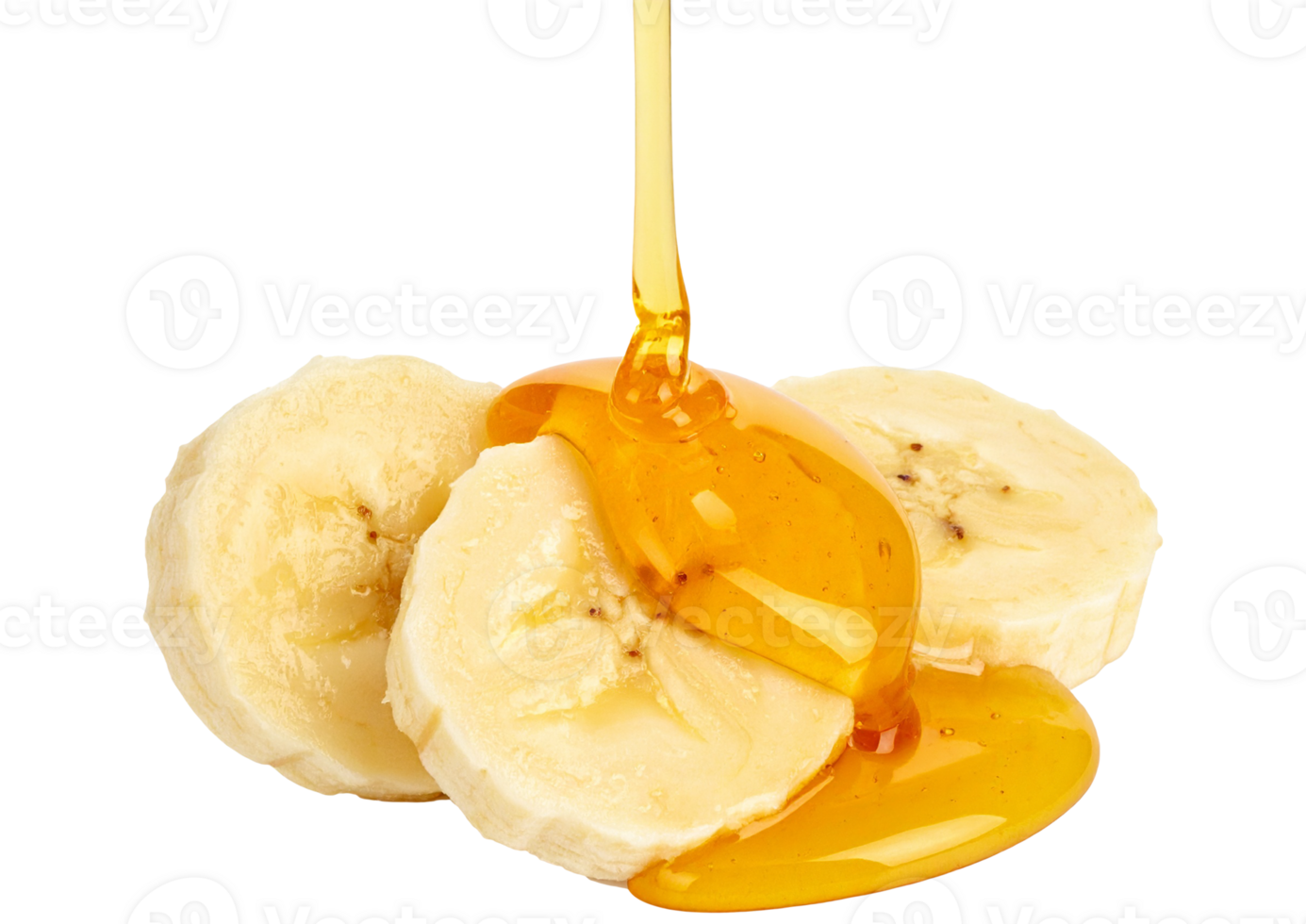 bananas slices with honey isolated on transparent background png