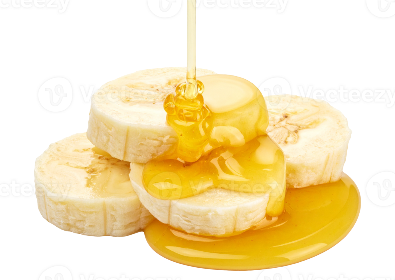 Honey flows on banana slices isolated png