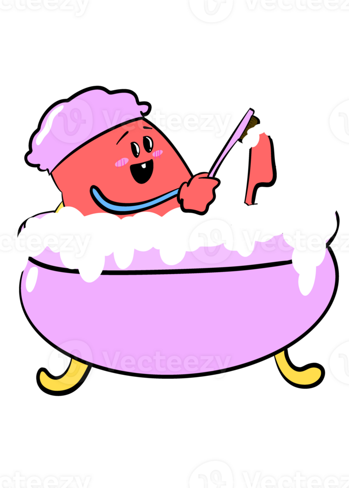 Cute kidney sticker cleaning in bath tube png
