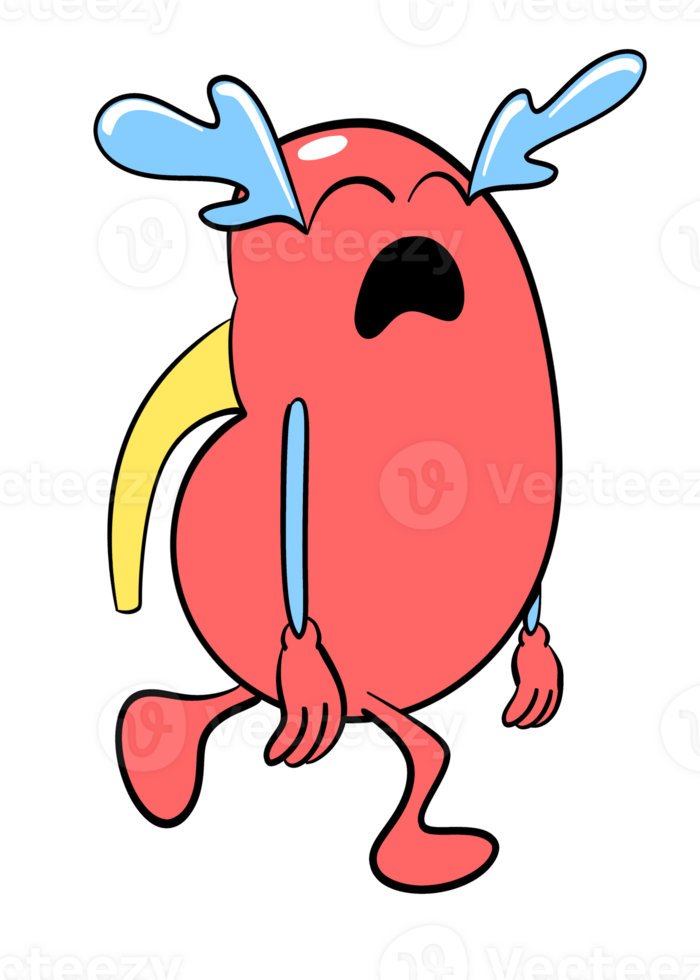 Cute kidney sticker crying illustration png