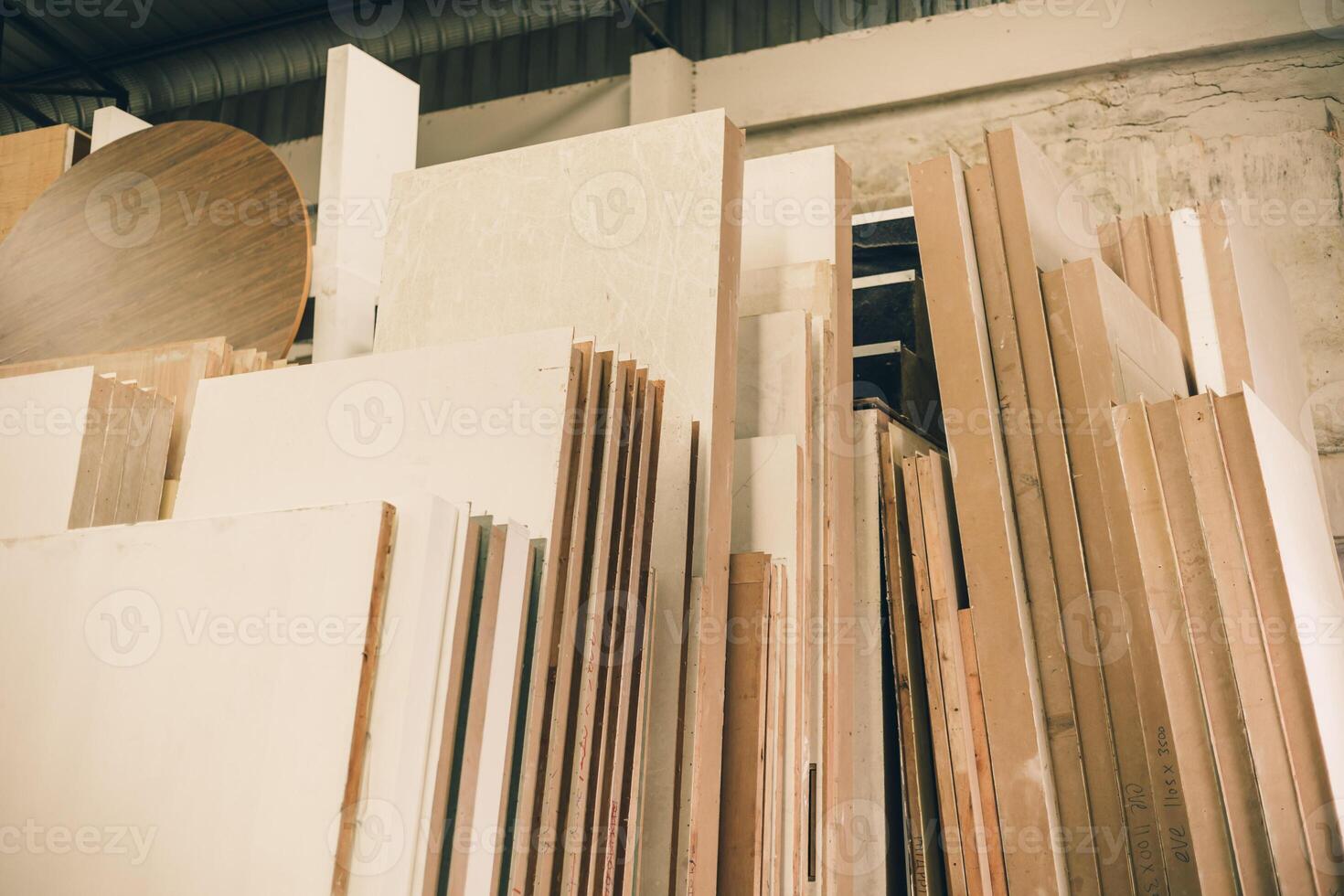 Pile of plywood, Wood plank, wood board panel inventory stock warehouse for wooden furniture factory photo