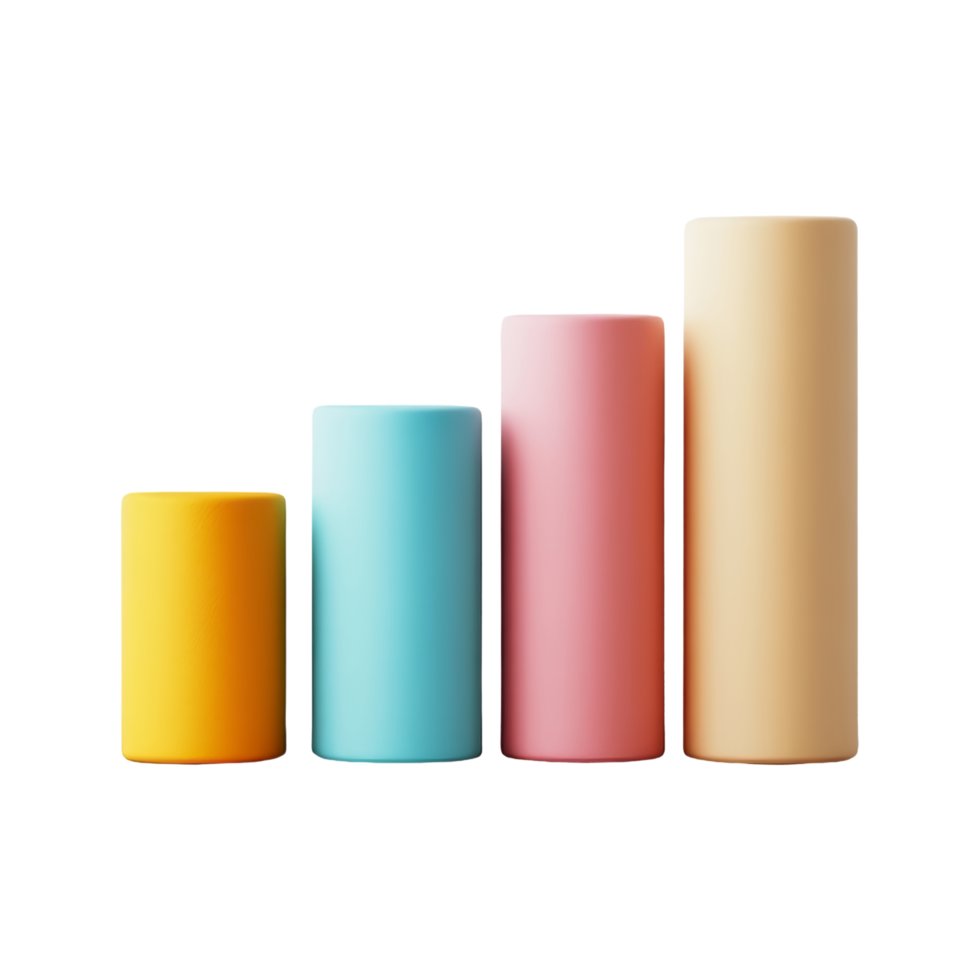 Colorful cylinders displaying growth png