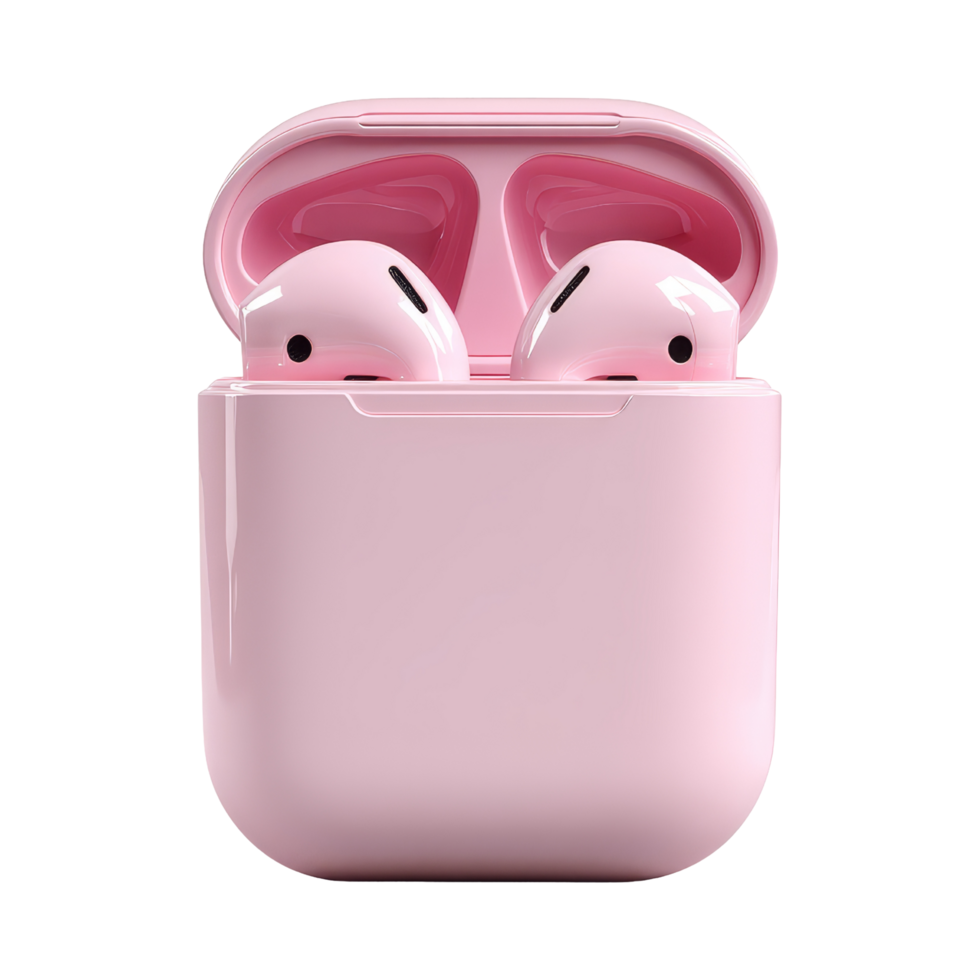 Isolated pink earbuds in studio space png