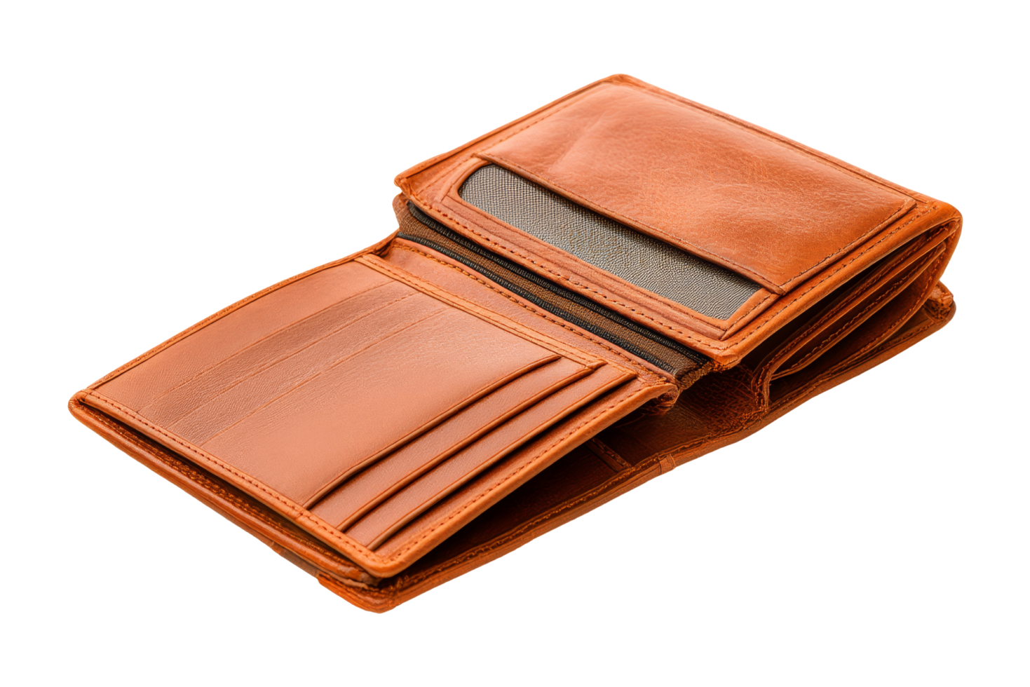 Isolated leather wallet open view studio png