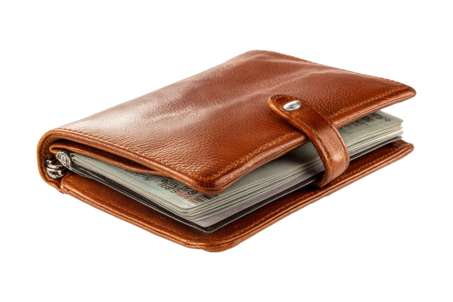 Organizing cash in a brown wallet png