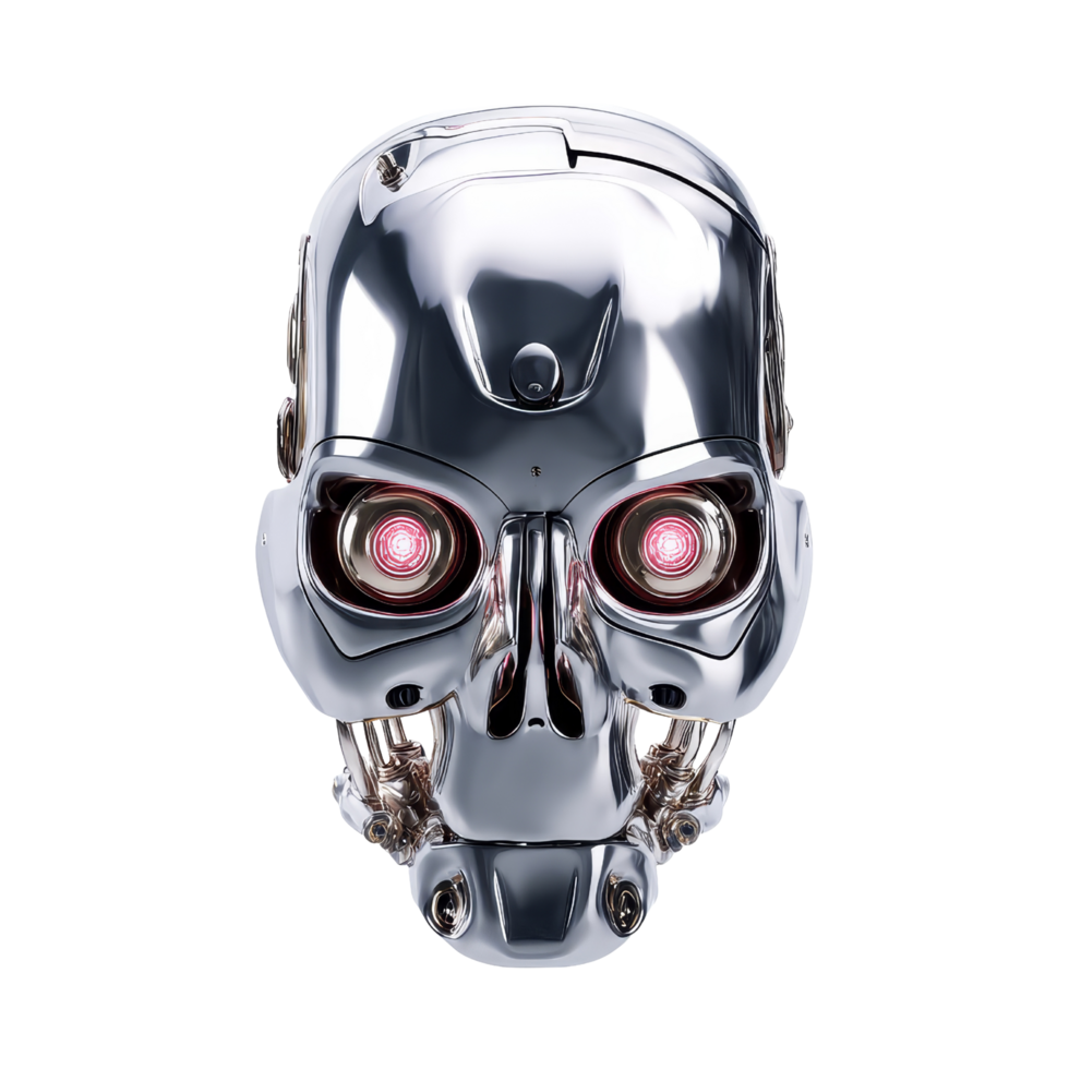 Metallic robot head studio image png
