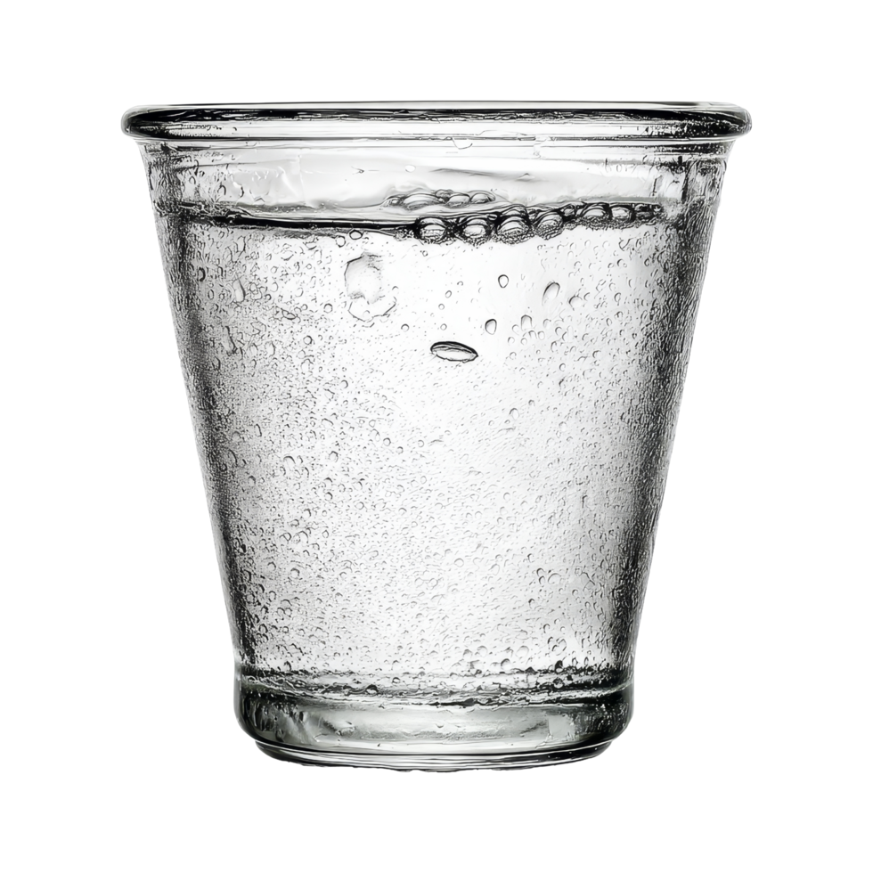 Bubbling drink in clear glass studio png