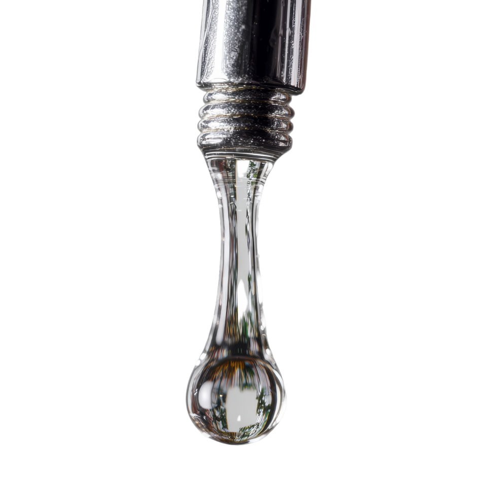 Droplet forming on metal tip close-up nature png