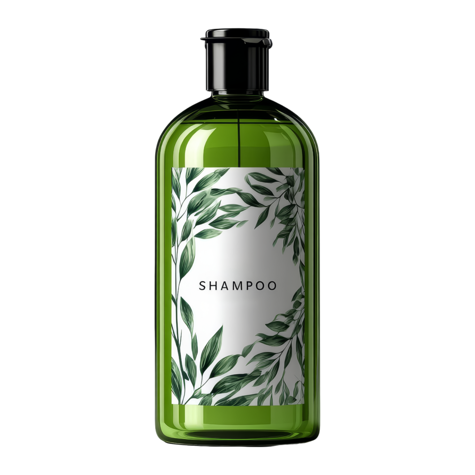 Natural shampoo design studio with greenery png