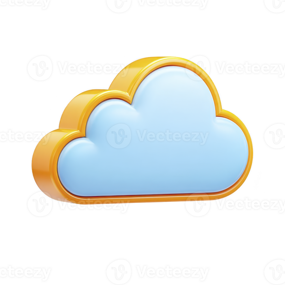 3D illustration of blue cloud with yellow outline, symbolizing cloud computing or storage. design is simple and modern, conveying sense of technology and innovation png