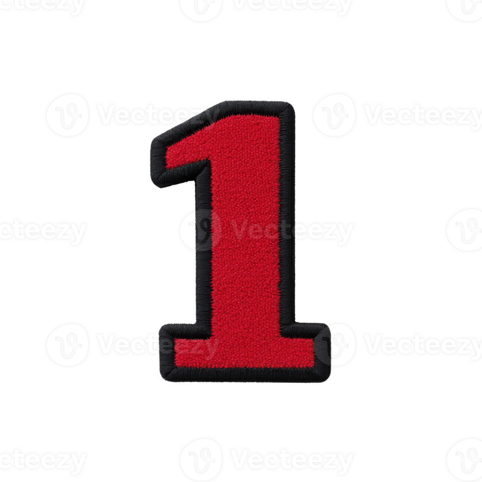 Bold red number one with black outline, resembling fabric patch, stands out against plain background. design is simple yet striking, ideal for use in various creative projects png