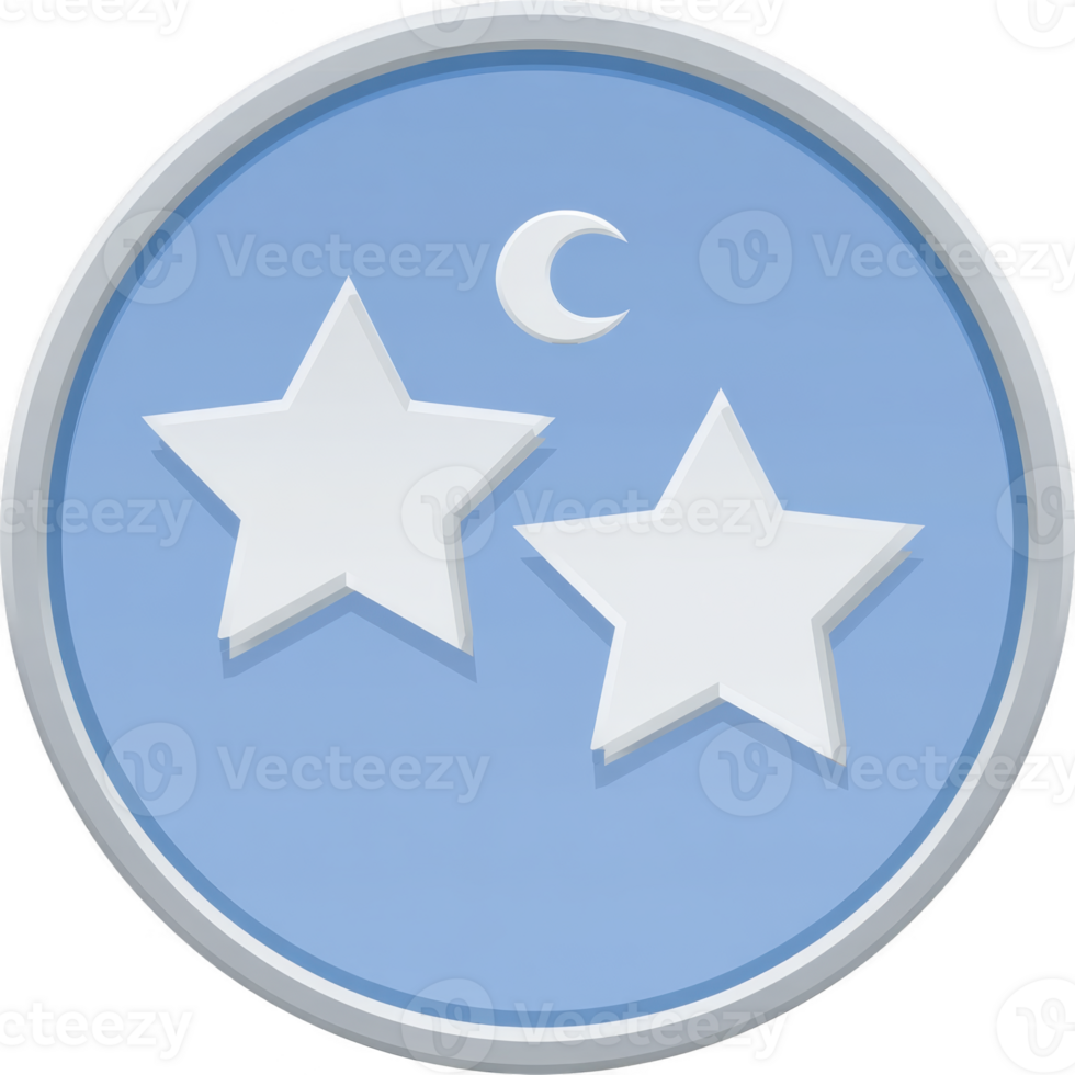 Blue circular icon features two white stars and crescent moon, symbolizing night or celestial themes. design is simple and clean, evoking sense of calm and tranquility png