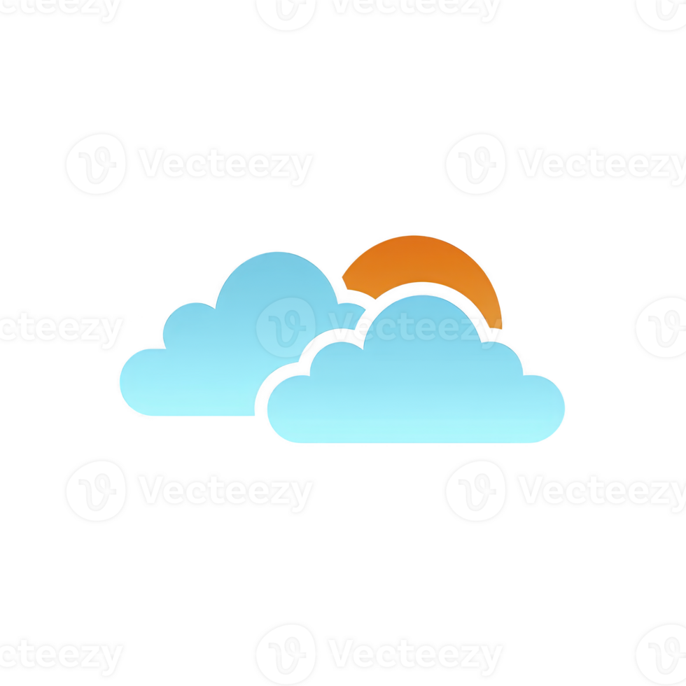 Two fluffy blue clouds with orange sun partially visible behind them, creating serene and simple weather icon. design is minimalistic and uses soft colors png
