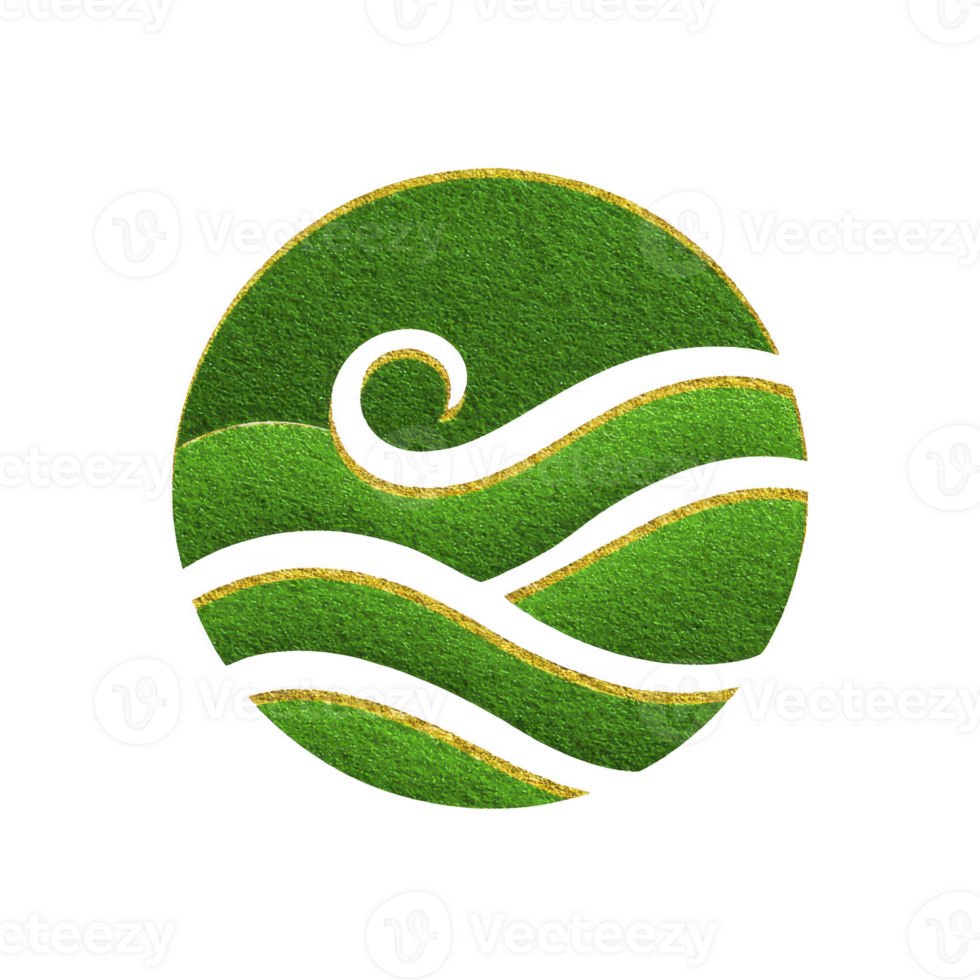 Circular green logo features stylized waves and curves, evoking sense of nature and tranquility. design is simple yet elegant, with focus on environmental themes png