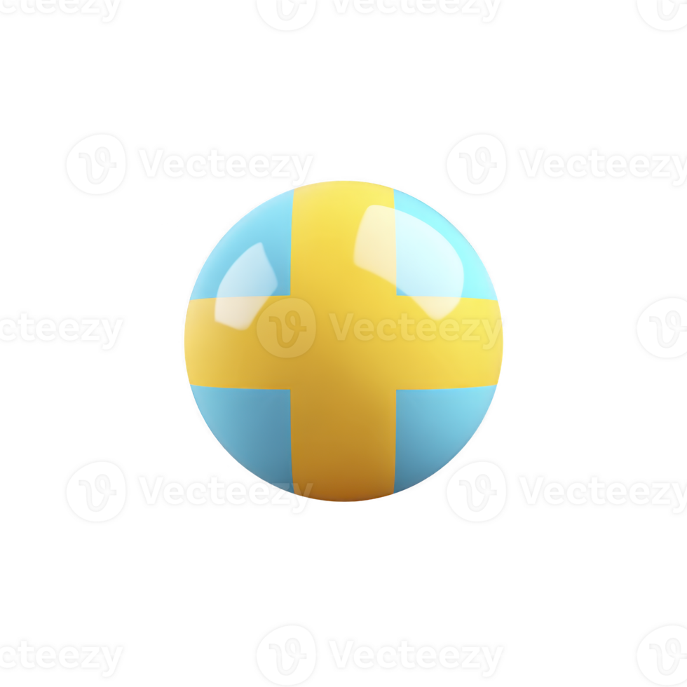 Glossy sphere featuring Swedish flag design with blue background and yellow cross, symbolizing Sweden. sphere reflective surface adds modern touch png