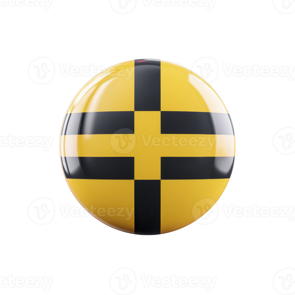 Round button features glossy yellow and black cross design, creating striking and bold visual effect. reflective surface adds depth and dimension to simple yet impactful pattern png