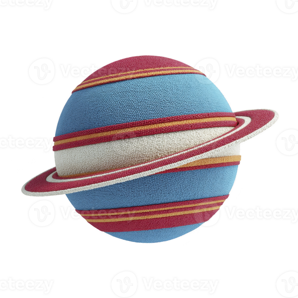 Colorful, textured sphere resembling planet with rings, featuring vibrant blue, red, and orange stripes, evokes playful and imaginative space theme png