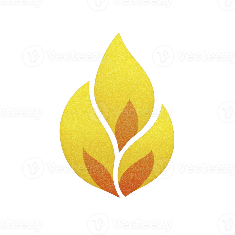 Stylized flame icon with three yellow and orange layers, symbolizing warmth and energy. design is simple and modern, often used to represent fire or heat related concepts png