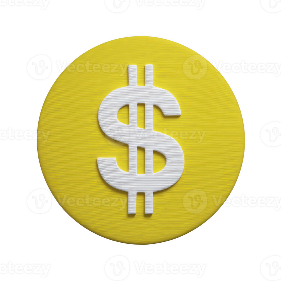 Yellow circular icon with white dollar sign symbolizing currency and finance. design is simple and modern, conveying concepts of money, wealth, and economic transactions png