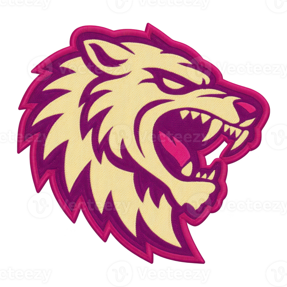Fierce, stylized wolf head logo with sharp teeth and bold outlines, featuring vibrant pink and cream colors, exuding strength and intensity png