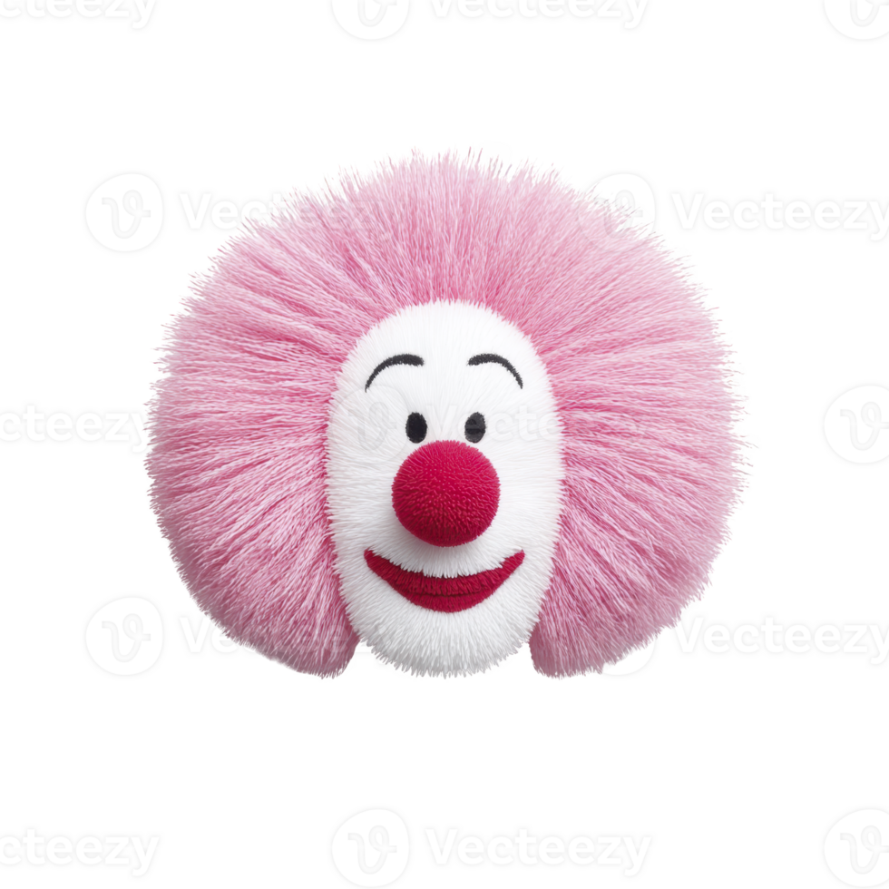 Playful clown face with fluffy pink wig and big red nose, featuring cheerful expression. design is whimsical and colorful, perfect for fun and lighthearted theme png