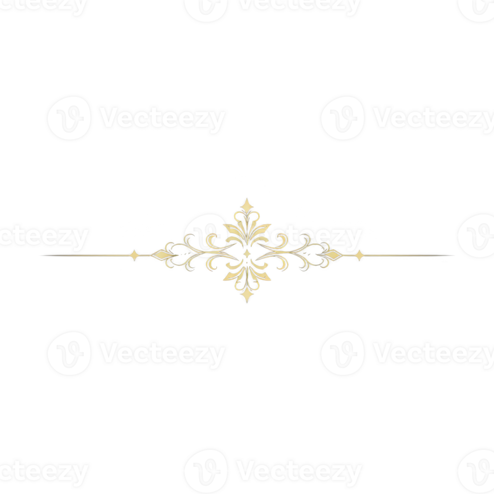 Elegant gold ornamental design on transparency background, featuring intricate floral patterns and symmetrical details, perfect for decorative purposes or as divider in graphic design projects png