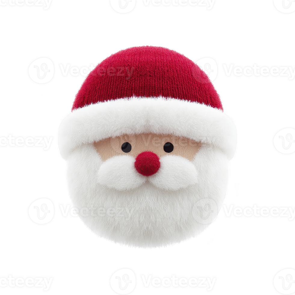 Cute, fluffy Santa Claus face with red hat and white beard, featuring simple, minimalist design. expression is cheerful and festive, perfect for holiday themes png