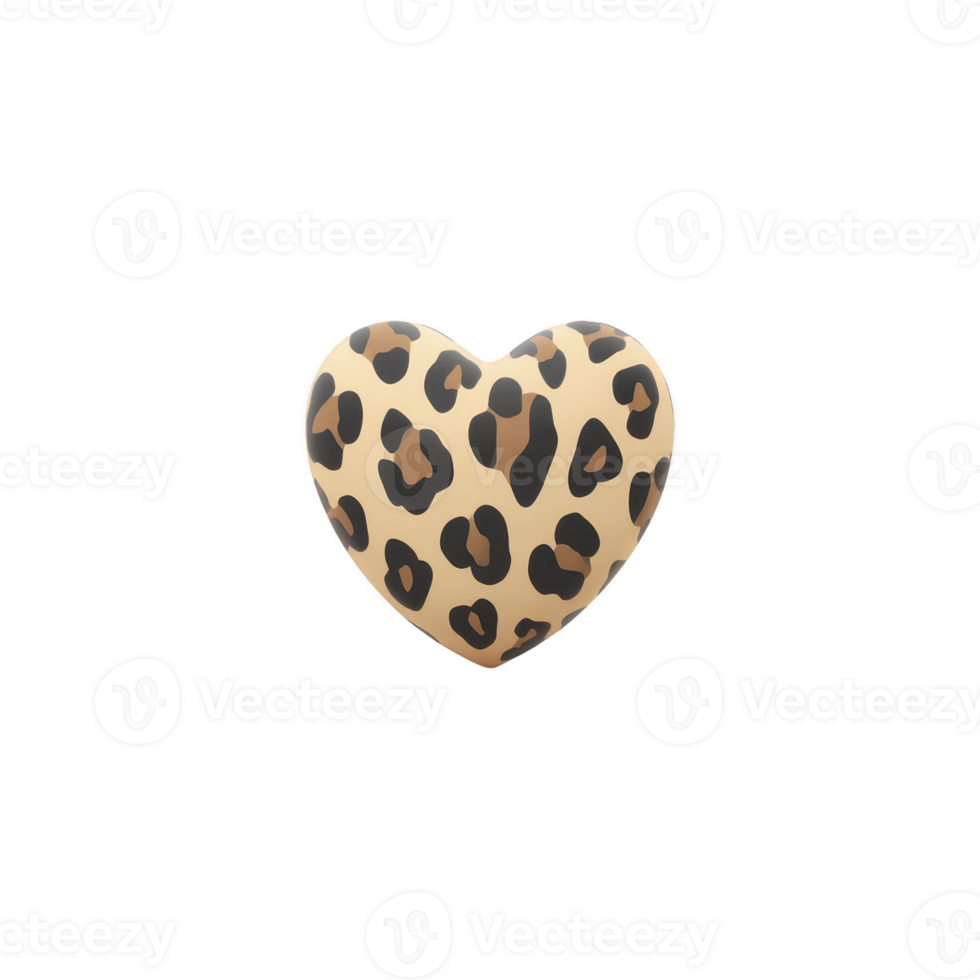 Heart shaped object with leopard print pattern, featuring black spots on beige background, isolated on transparency background. design is bold and stylish png