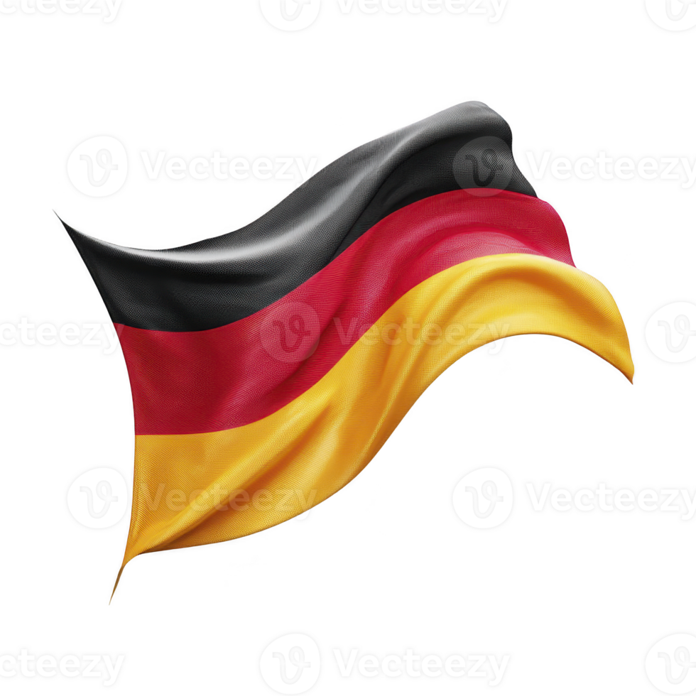 Image shows waving German flag with black, red, and yellow horizontal stripes. flag appears to be in motion, symbolizing national pride and identity png