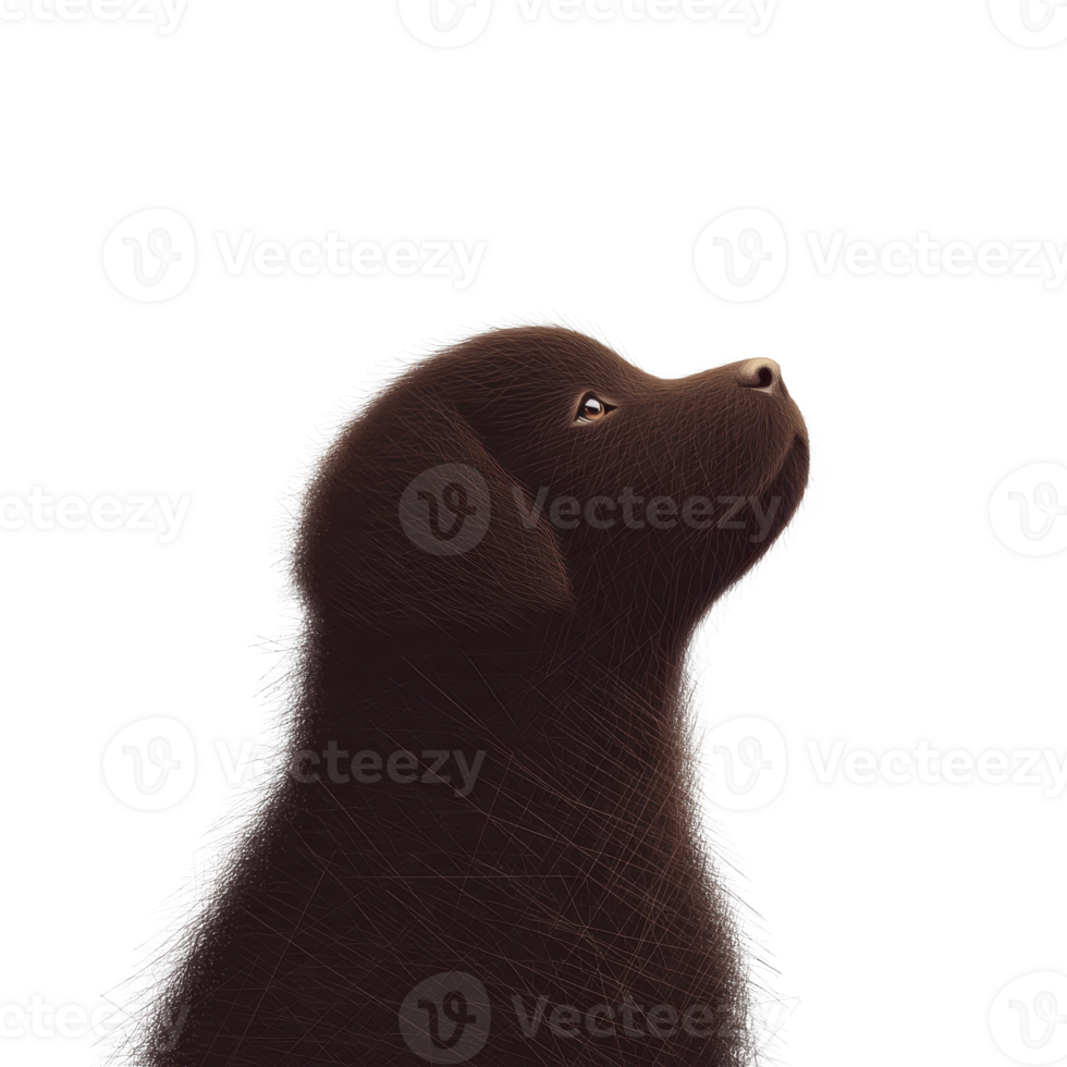 Fluffy puppy with curious expression looks upward against plain background, highlighting its soft fur and gentle demeanor. image captures innocence and charm of young dog png