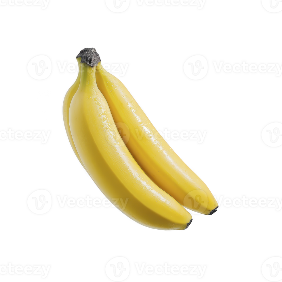 Two ripe bananas with glossy yellow peel are shown against plain background, highlighting their fresh and vibrant appearance png