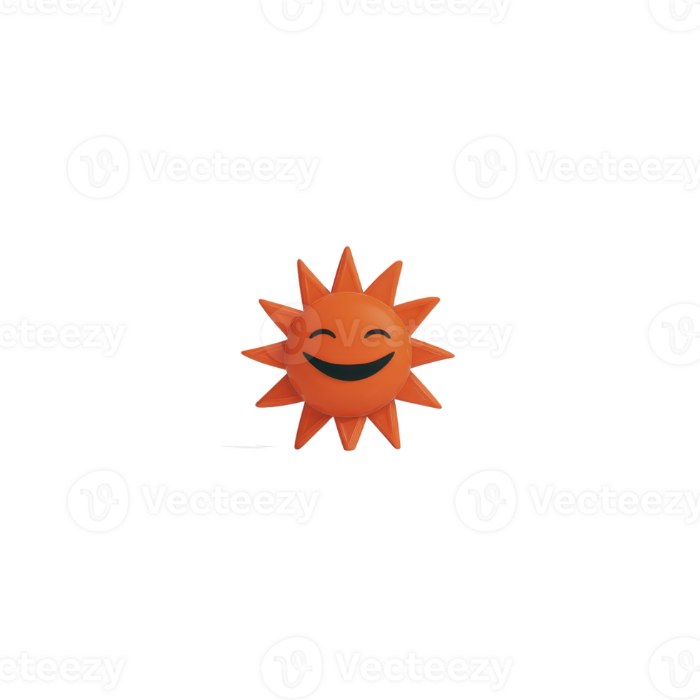 Cheerful orange sun with smiling face and pointed rays, symbolizing happiness and warmth. simple design conveys sense of joy and positivity png