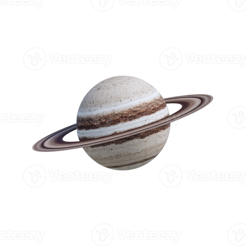 Planet resembling Saturn with distinct rings and textured surface, floating against transparency background, evokes sense of wonder and curiosity about universe png