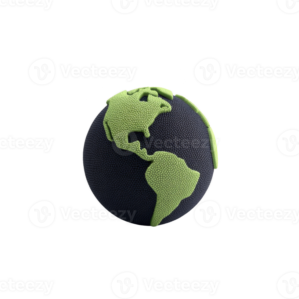 Image shows textured globe with green continents and dark ocean, representing Earth. design is simple and stylized, focusing on Americas png