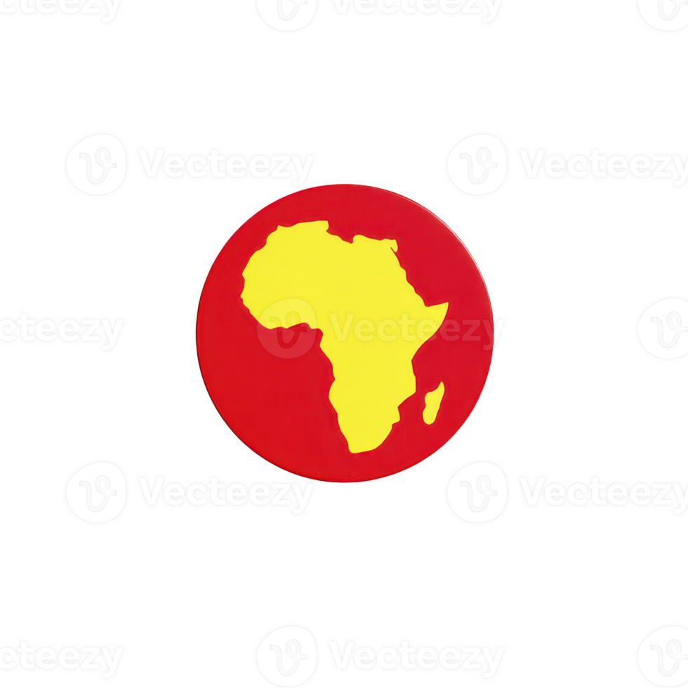 Vibrant red circle features bold yellow silhouette of African continent, creating striking and colorful representation png