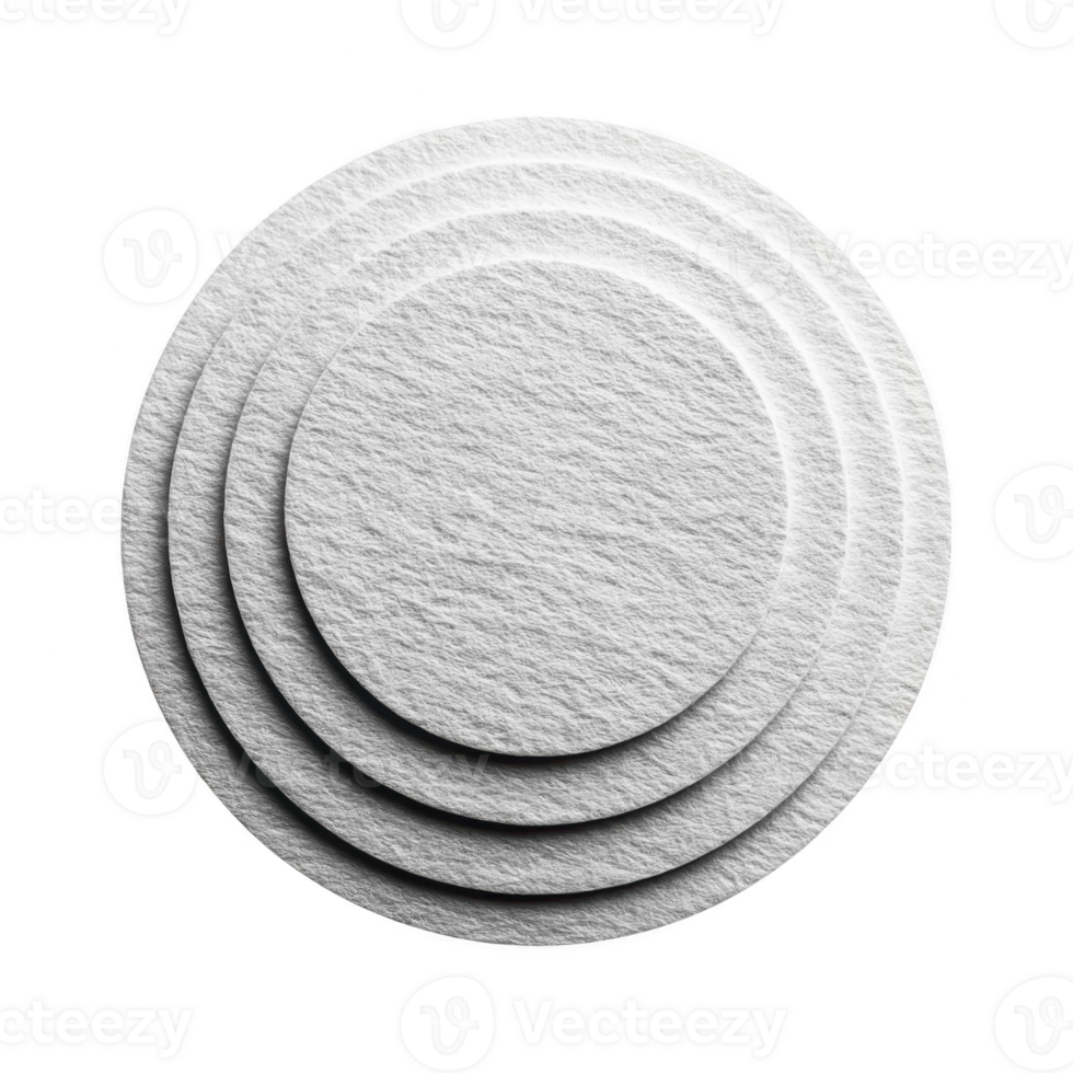 Series of concentric white paper circles create layered, textured pattern against transparency background, evoking sense of simplicity and elegance png