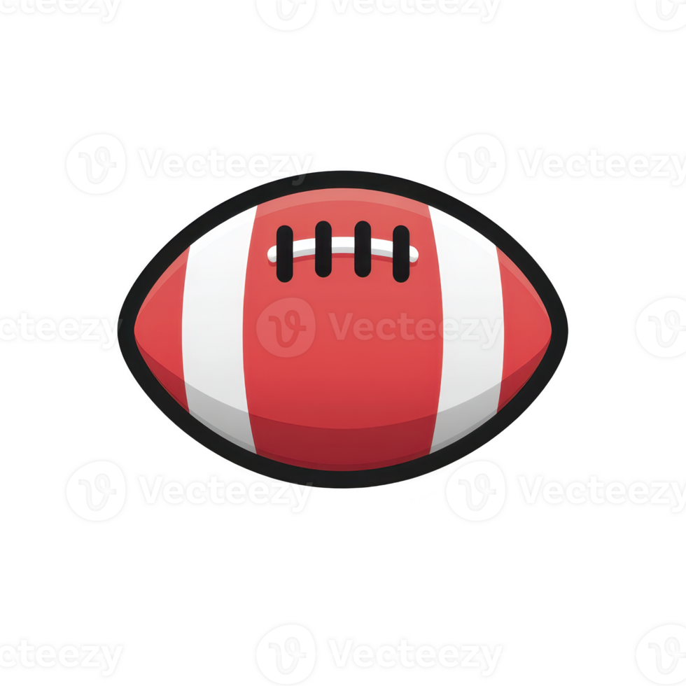 Red and white American football with black laces is depicted, showcasing classic design. ball is isolated on transparency background, emphasizing its shape and color png
