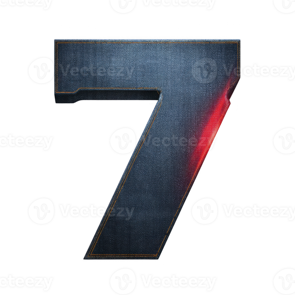 Image features metallic number seven with sleek, futuristic design and red glow on right side, set against transparent background png