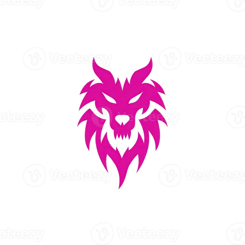 Fierce pink wolf head logo with sharp features and bold lines, set against transparency background, conveys strength and intensity png