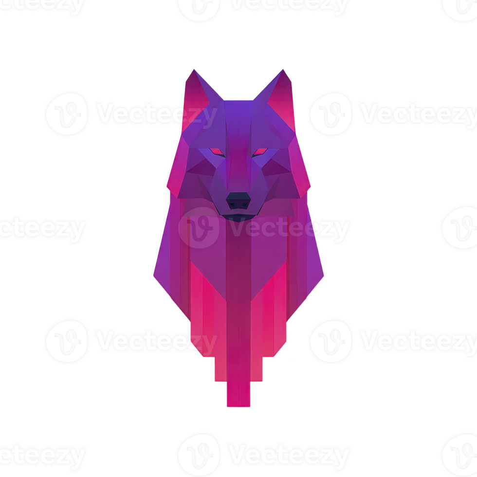 Vibrant geometric wolf illustration in shades of purple and pink, showcasing modern and artistic style. design features sharp angles and symmetrical composition png