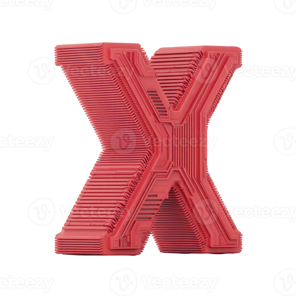 3D red letter X with layered, geometric design stands out against transparency background, showcasing modern and bold style png