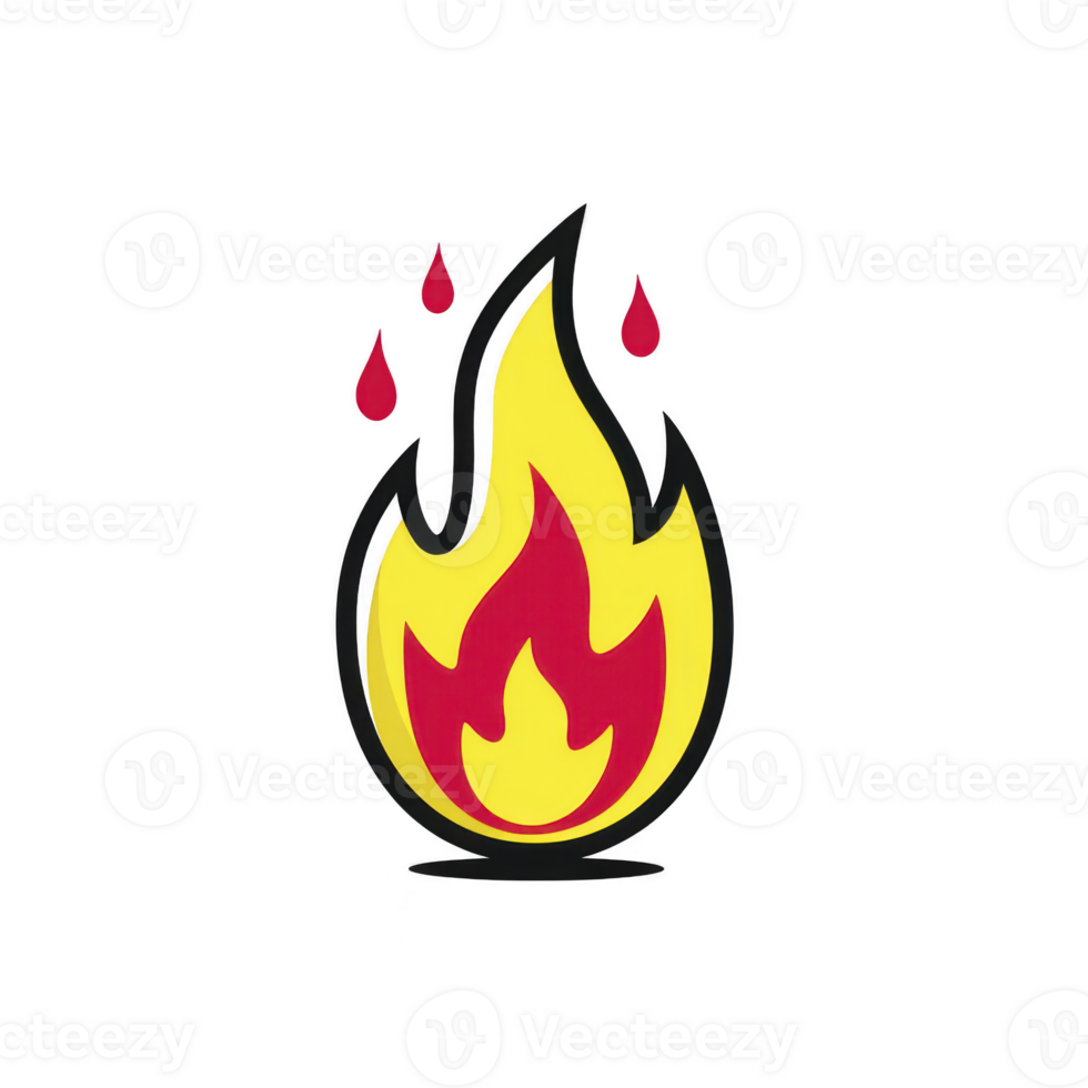 Stylized flame icon with yellow and red color scheme, featuring droplets above it, symbolizing heat or energy. design is simple and bold, conveying intensity png