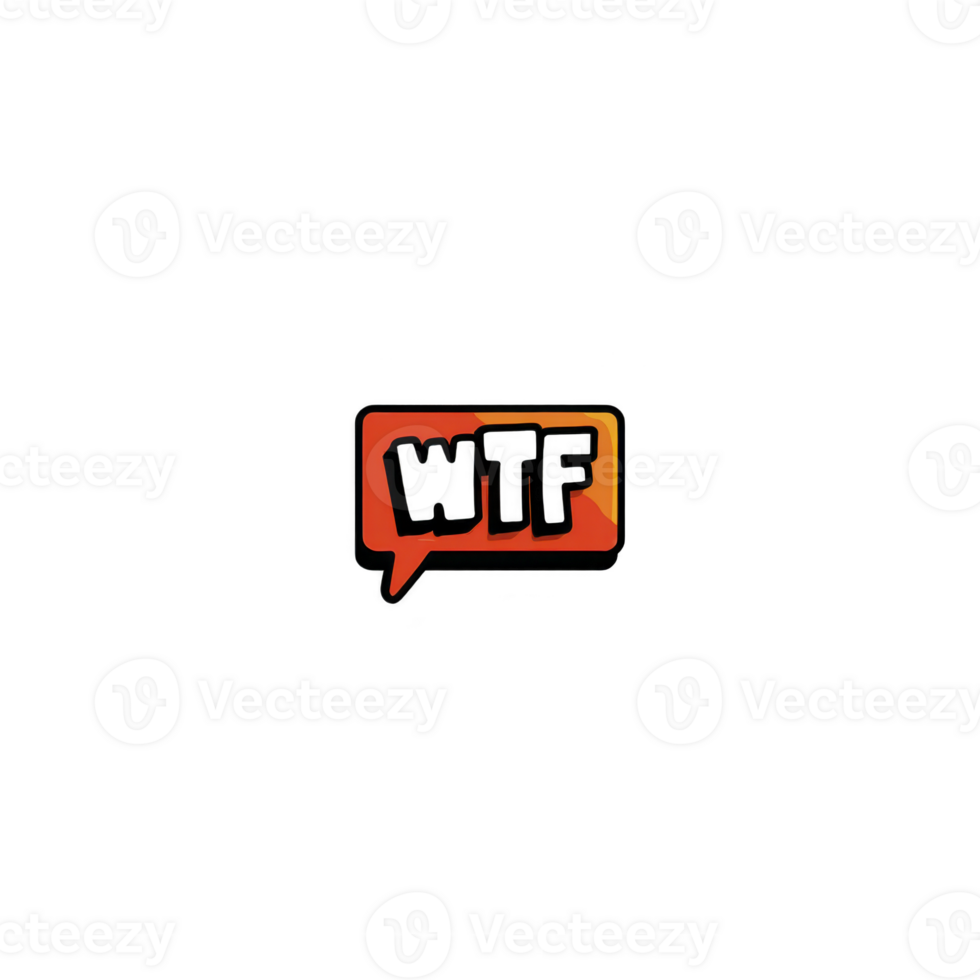 Colorful speech bubble with text WTF in bold letters, expressing surprise or disbelief. design features gradient of orange and red, creating vibrant and eye catching effect png