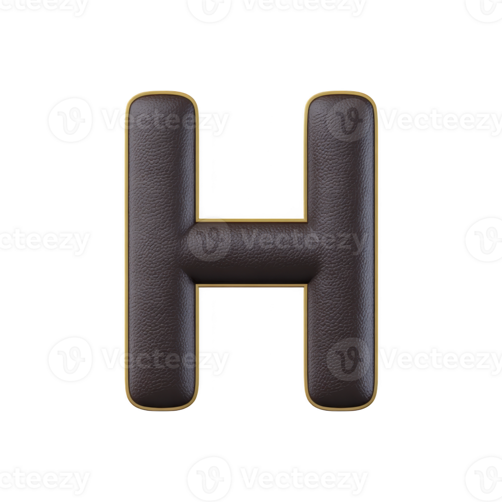 3D letter H with leather texture and gold outline, creating luxurious and elegant appearance. design is bold and eye catching, suitable for branding or decorative purposes png