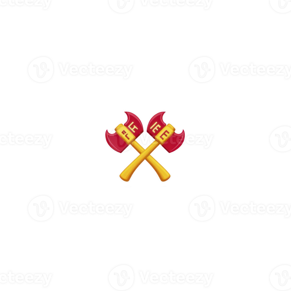 Crossed red and yellow axes with wooden handles symbolize strength and teamwork. vibrant colors and simple design convey sense of unity and power png