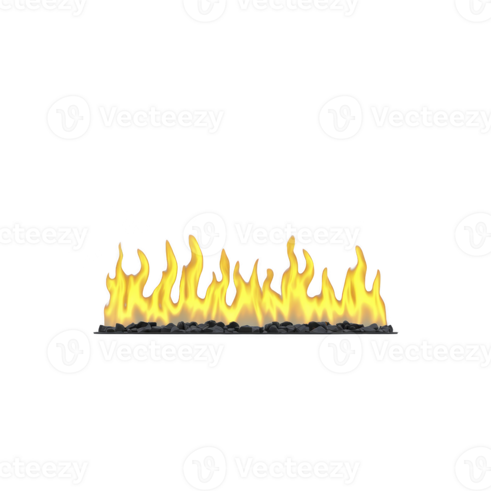 Row of bright yellow and orange flames burns against transparent background, creating dynamic and intense visual effect. fire appears to be animated, adding sense of movement and energy png