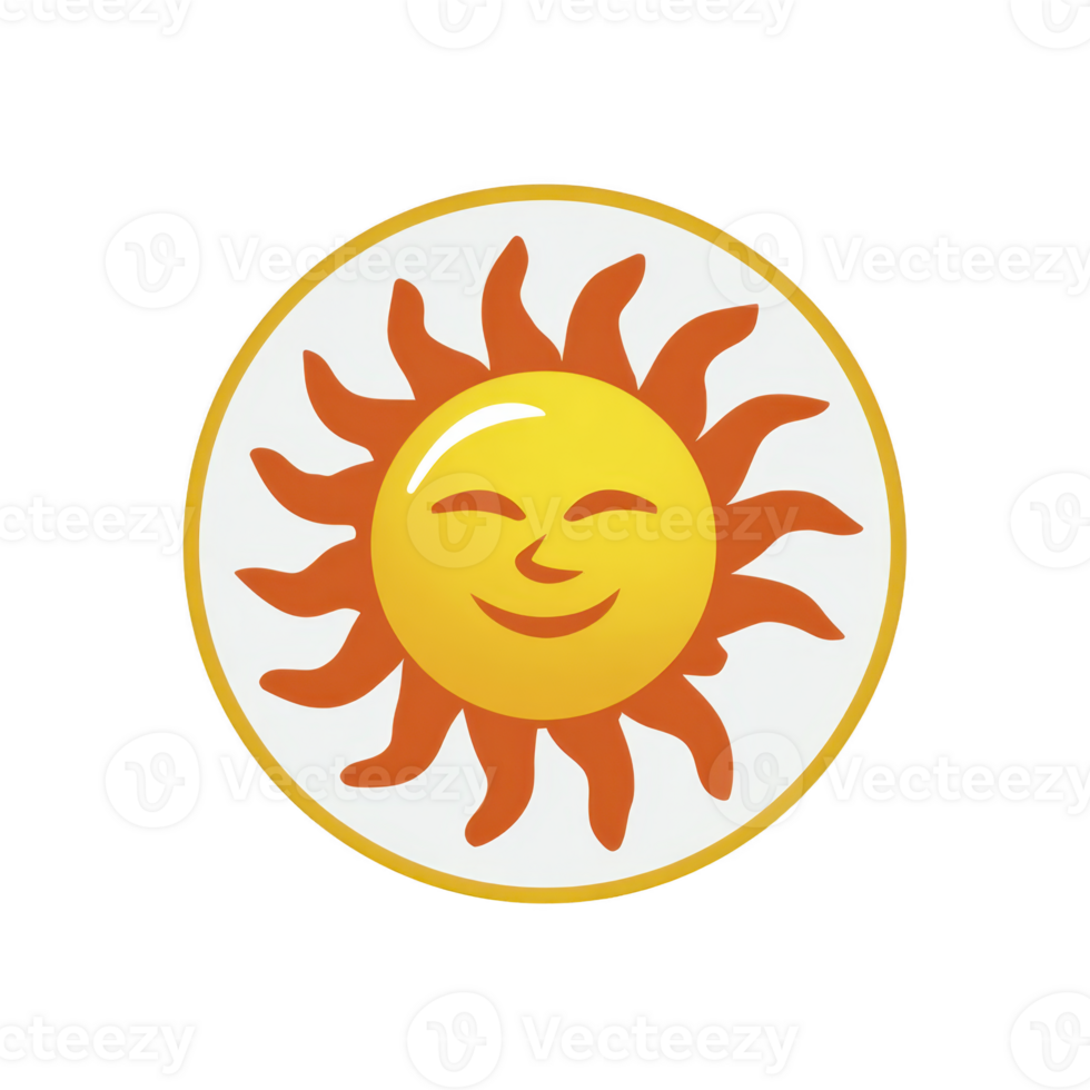 Cheerful sun with smiling face and orange rays radiates warmth and positivity, set against transparency background. design is simple and bright, evoking feelings of happiness and energy png